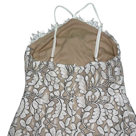 Lulus Women’s White Floral Lace Overlay Mini Dress Size S Halter Spaghetti Strap - Picture 3 of 10